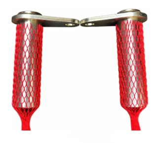 Two heavy-duty pivot pins with red protective mesh sleeves
